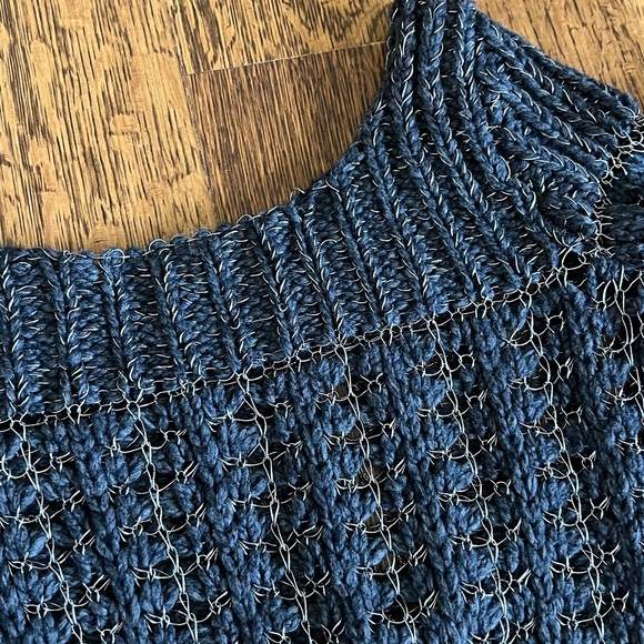 Duffy dark blue/ grey sweater with open knit style with metal wire - size small - Picture 8 of 9